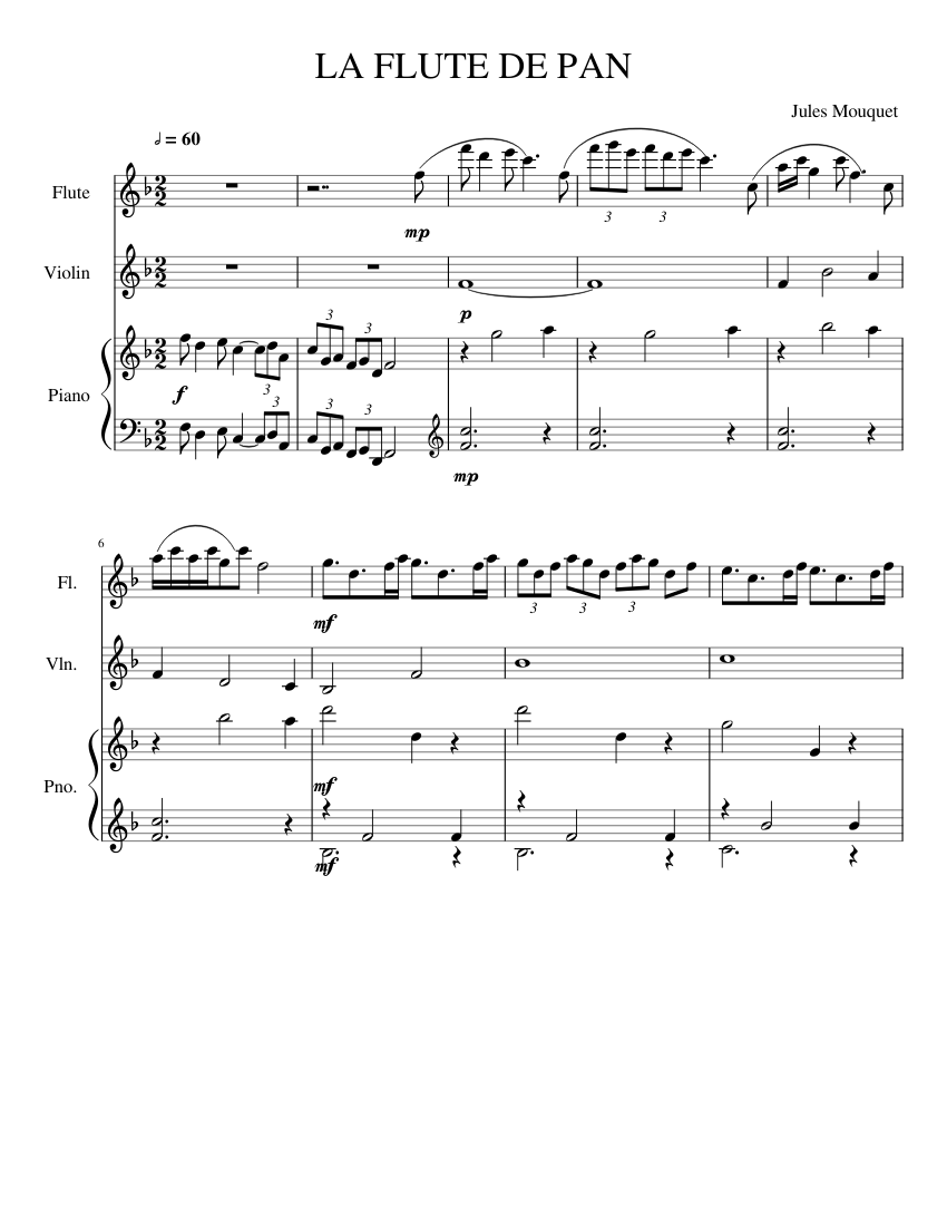 LA FLUTE DE PAN Sheet music for Piano, Flute, Violin (Mixed Trio) |  Musescore.com
