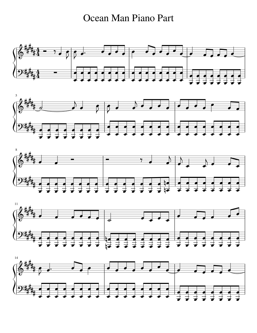 Ocean Man Piano Part Sheet music for Piano (Solo) | Musescore.com