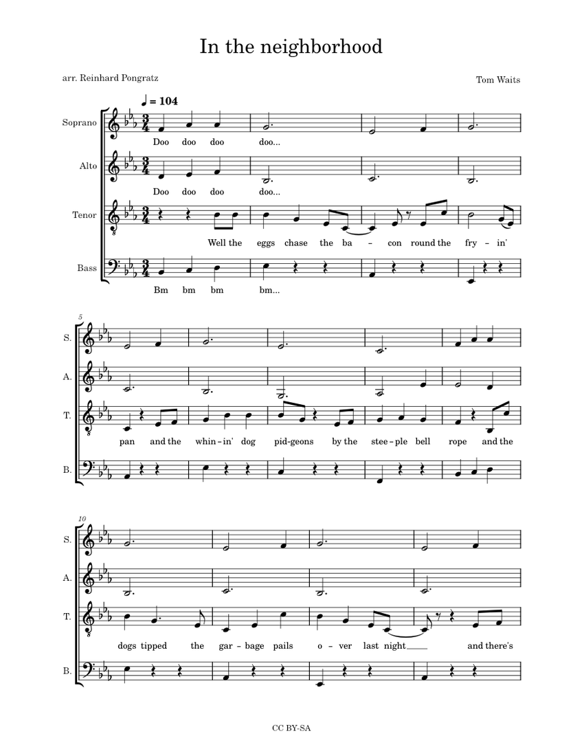 In the Neighborhood by T. Waits - sheet music on MusicaNeo