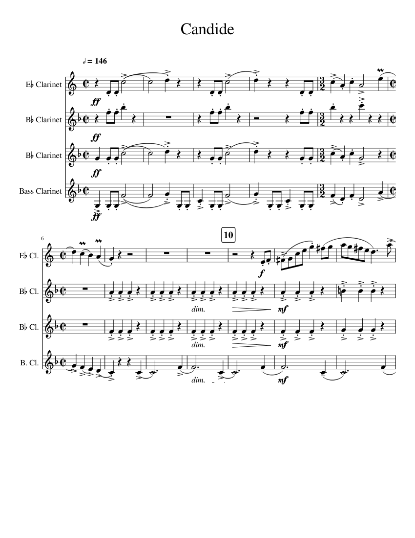 Overture To Candide For Clarinet Quartet Sheet Music For Clarinet In B Flat Clarinet Bass Clarinet In E Flat Woodwind Quartet Musescore Com