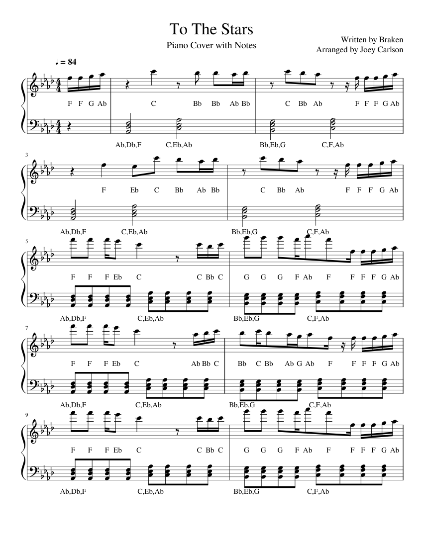 To The Stars" Piano Cover Sheet music for Piano (Solo) | Musescore.com