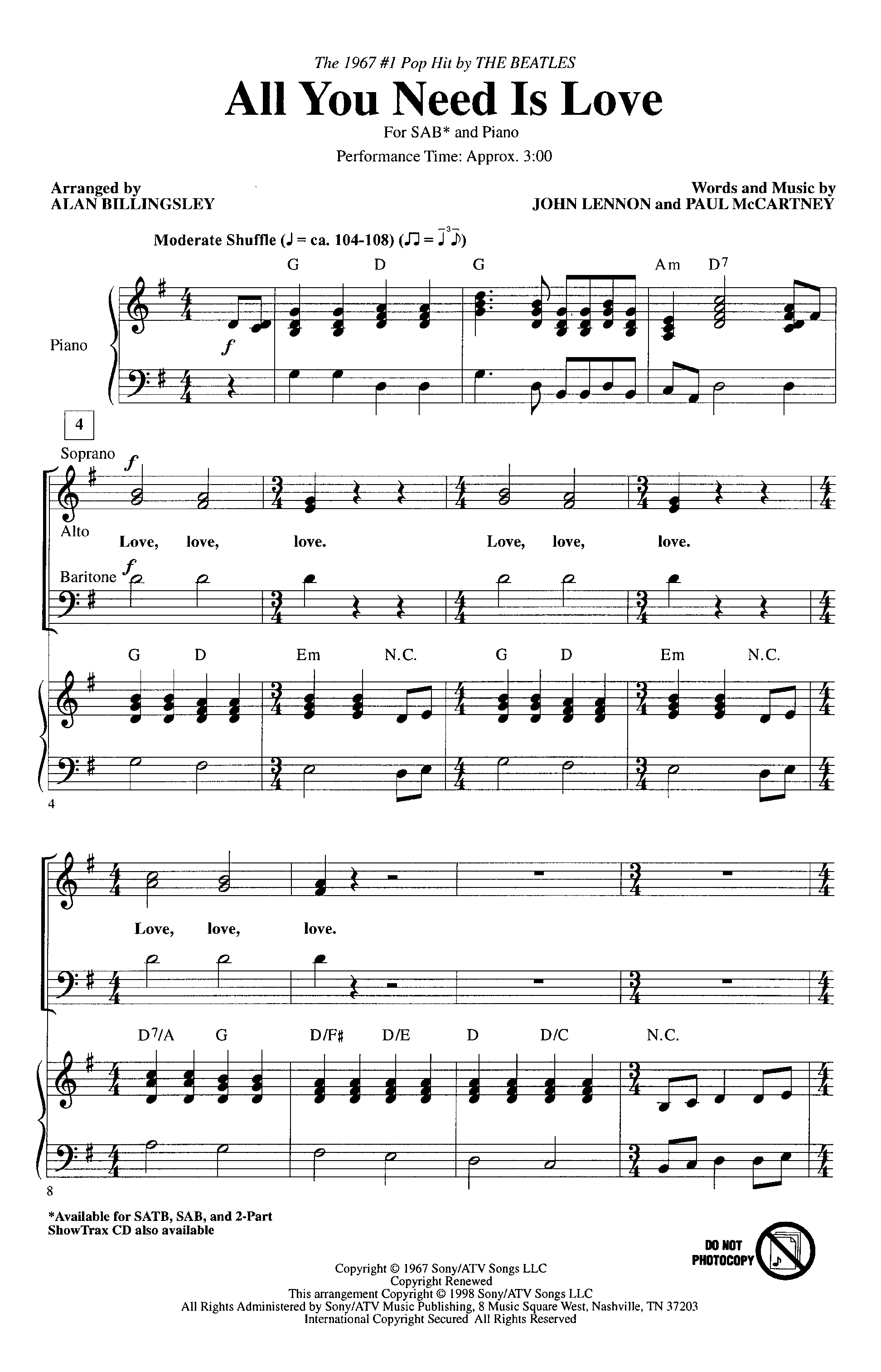Play Official version of All you need is love Sheet Music by The
