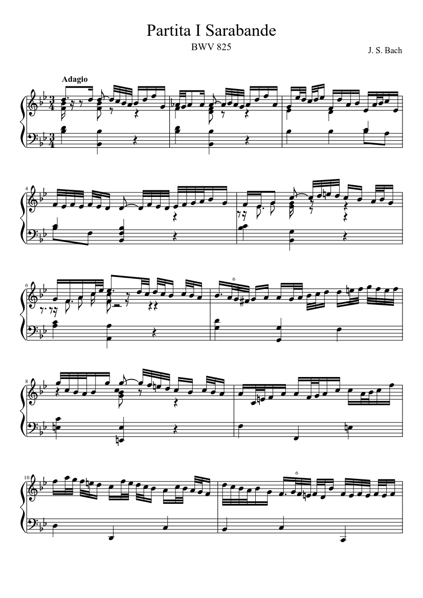 BWV 825 Partita I Sarabande Sheet music for Harp (Solo) | Musescore.com