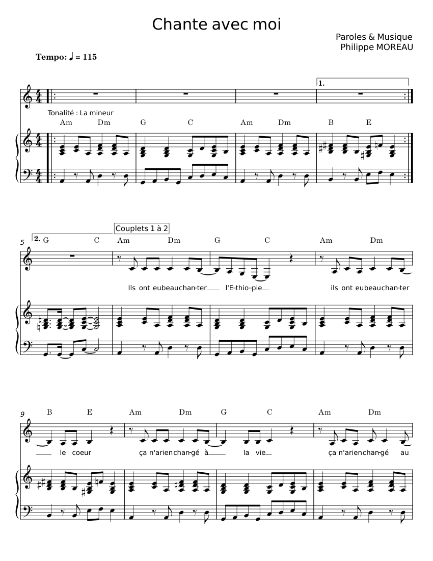 Chante avec moi – Philippe MOREAU Sheet music for Piano (Mixed Trio ...