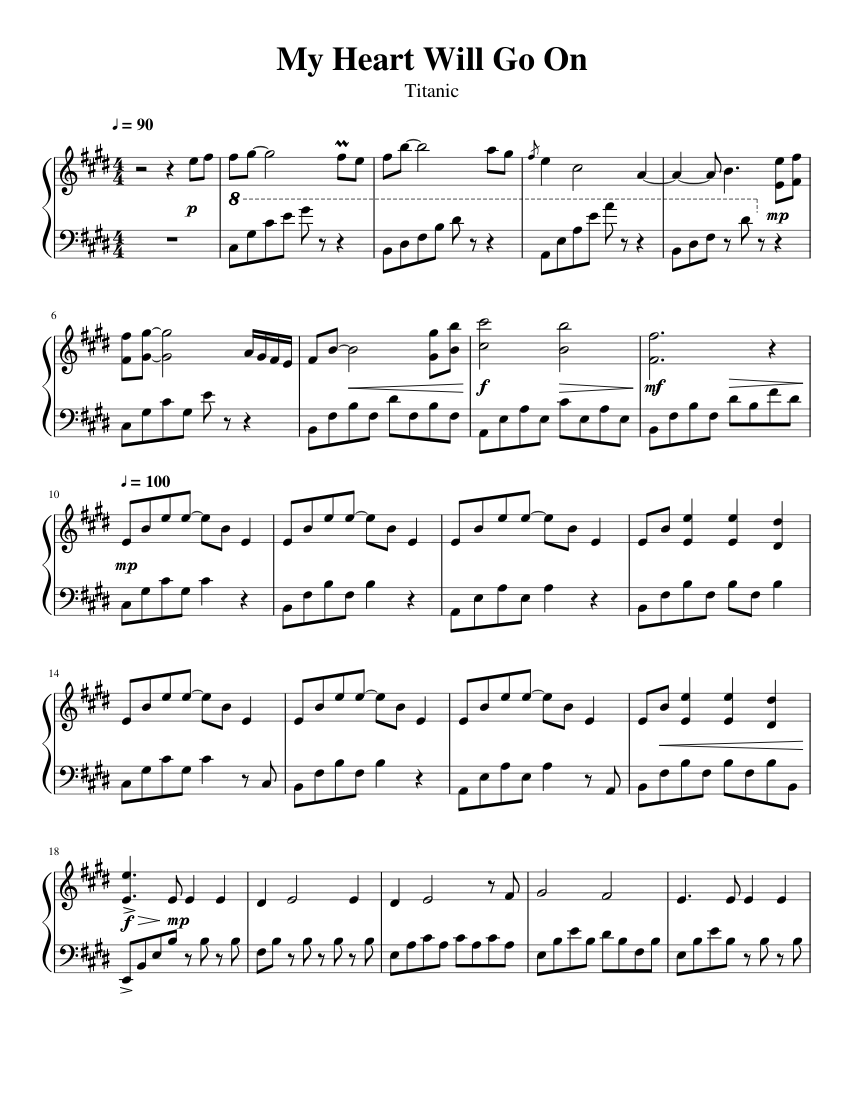 My Heart Will Go On Sheet Music For Piano Solo Musescore Com