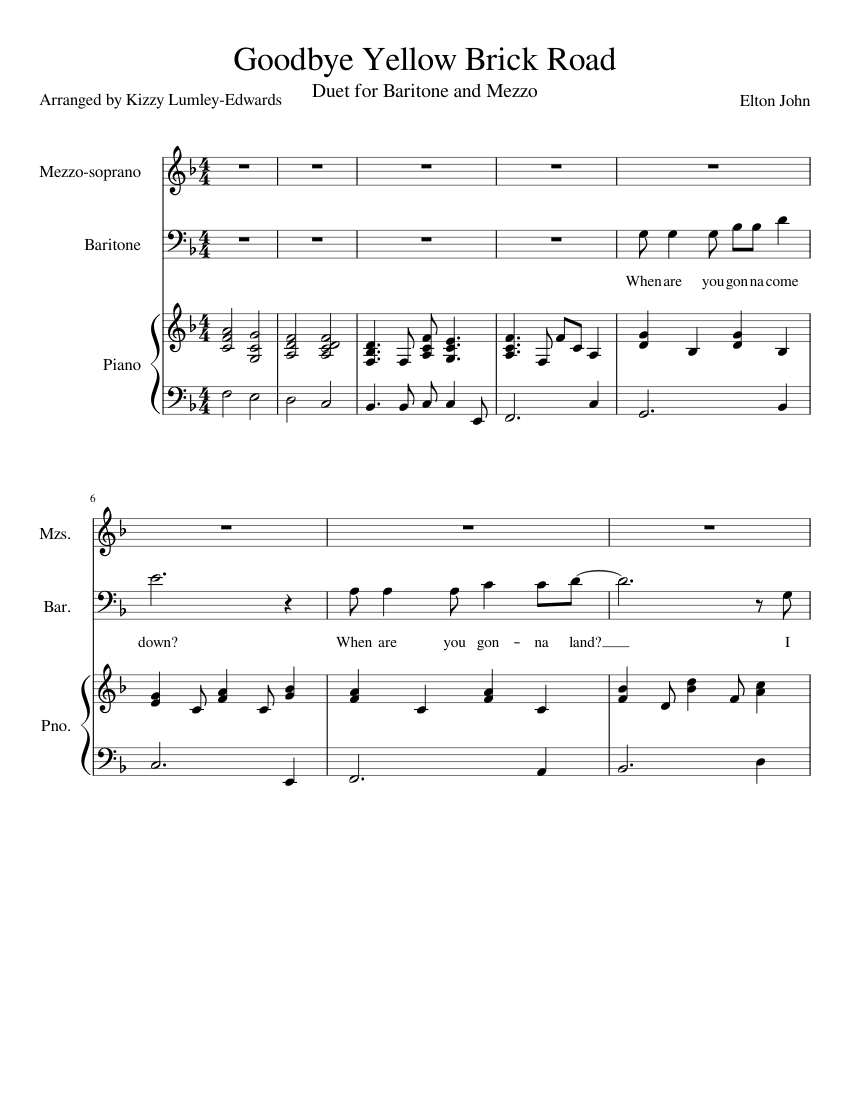 the yellow brick road piano sheet music free pdf