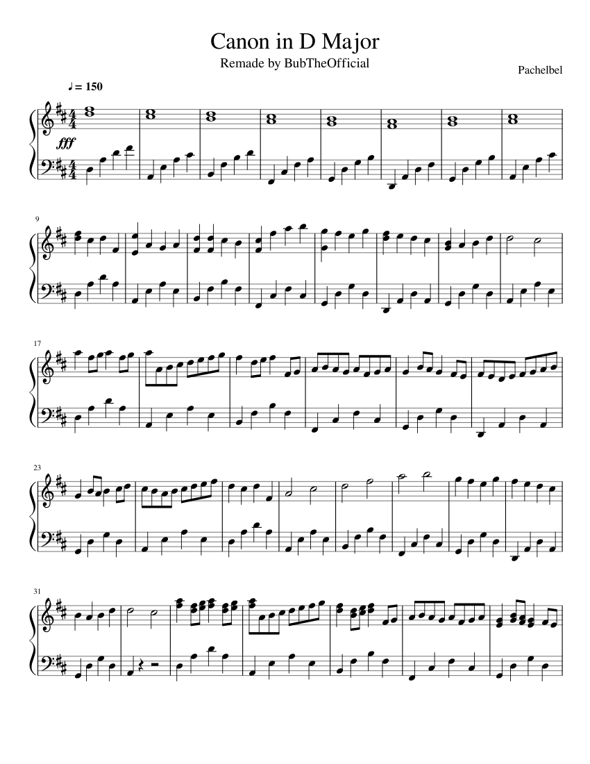 Canon in D Major Sheet music for Piano (Solo) | Musescore.com