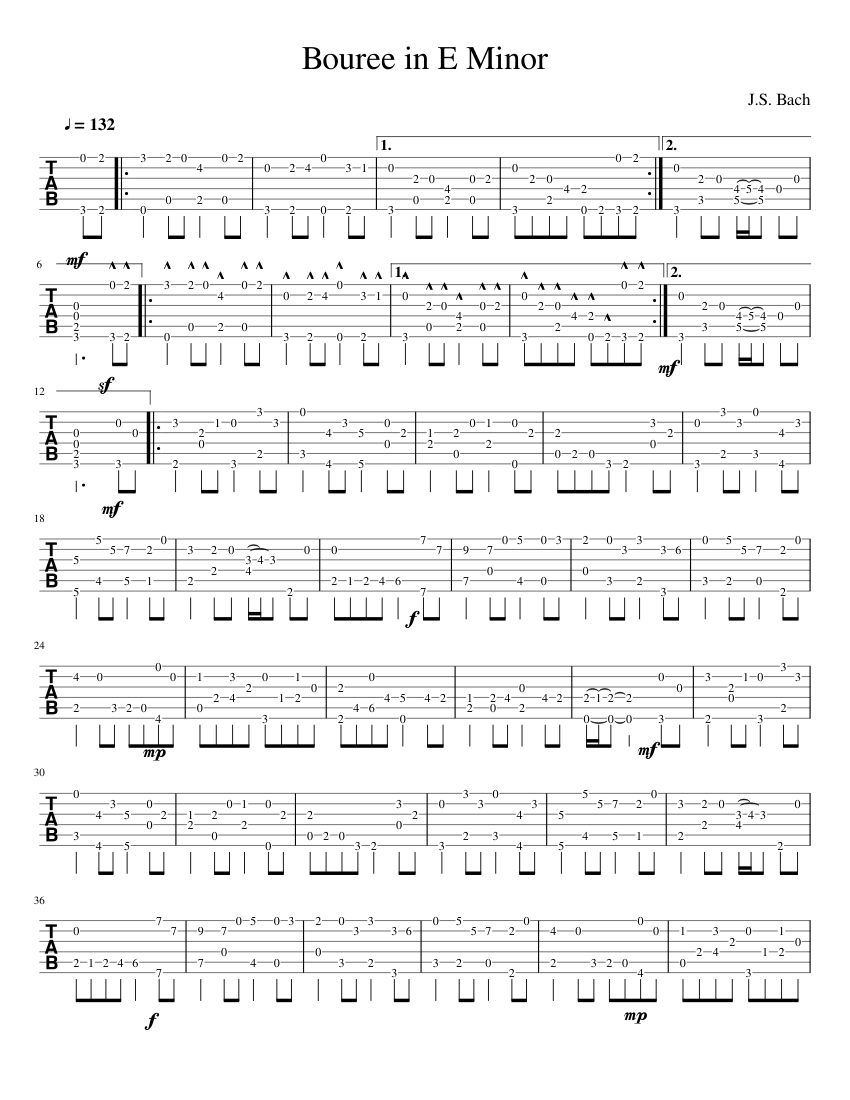 Bourrée in E minor Sheet music for Guitar (Solo) | Musescore.com
