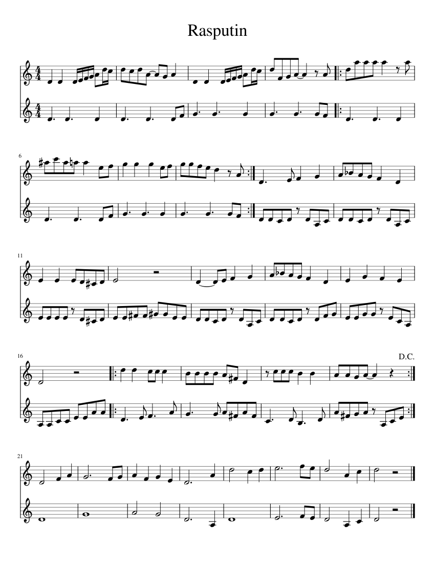 Rasputin Sheet music for Saxophone alto, Saxophone baritone (Woodwind