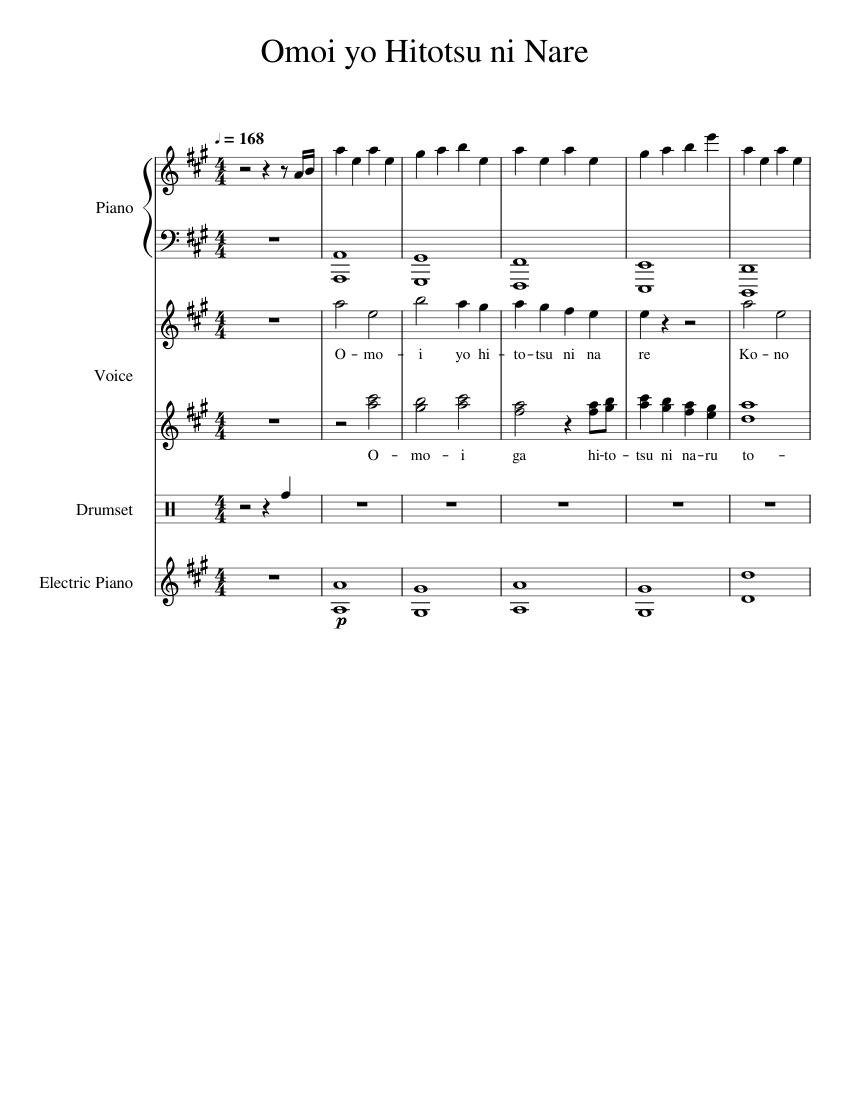 Omoi yo Hitotsu ni Nare Sheet music for Piano, Vocals, Glockenspiel ...