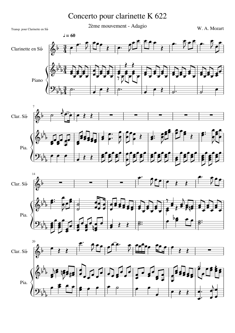 モーツァルト クラリネット協奏曲 KV622 吹奏譜 Deel2 Deel3