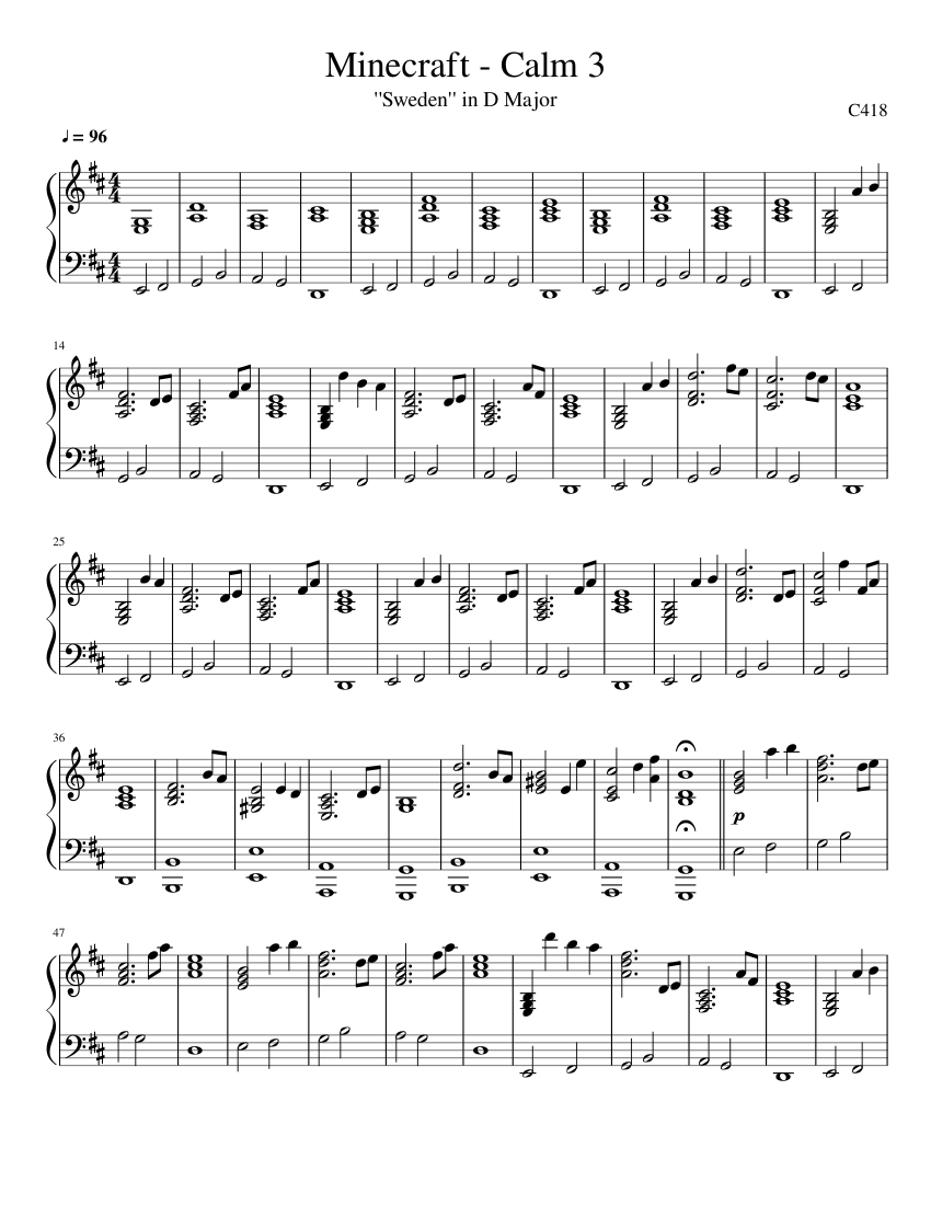 Мелодия из майнкрафта. Ноты майнкрафт на пианино. C418 Sweden Ноты. C418 Sweden Ноты для фортепиано. Sweden c418 Ноты для пианино.