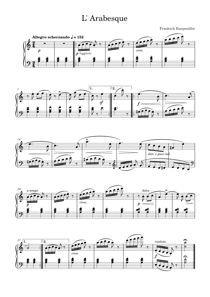 Arabesque, Op. 100, No. 2 – Friedrich Burgmüller Sheet music for Piano ...