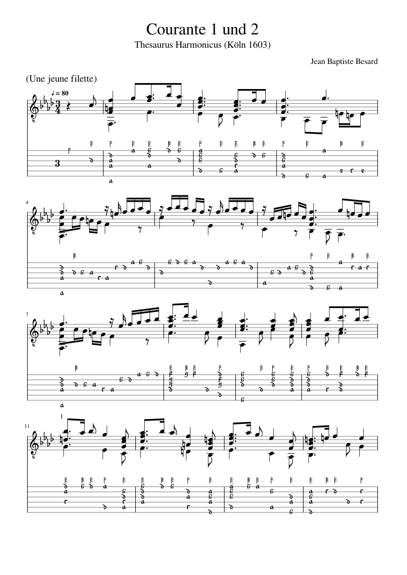 Jean Baptiste Besard - Courante 1 und 2 Sheet music for Lute (Solo) |  Musescore.com