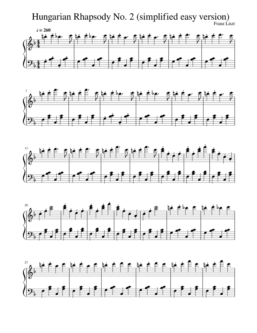 Franz Liszt Hungarian Rhapsody No 2 easy version, simple Sheet music for  Piano (Solo) | Musescore.com