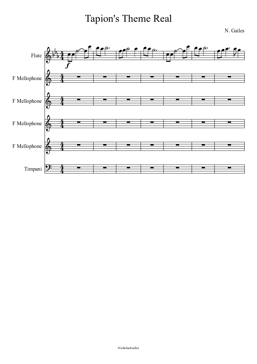 Tapion's Theme Real Sheet music for Flute, Timpani (Mixed Duet) |  Musescore.com