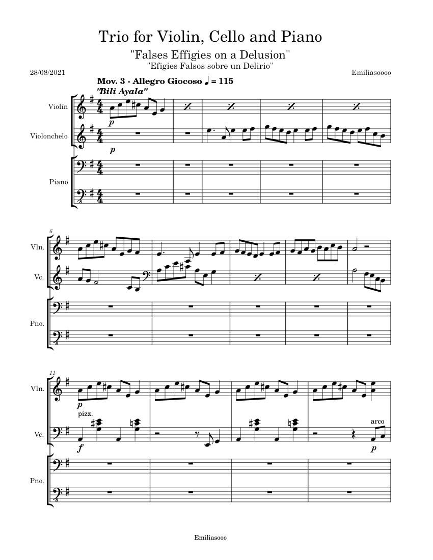 Trio para Violin, Cello y Piano - Mov. 3 - piano tutorial