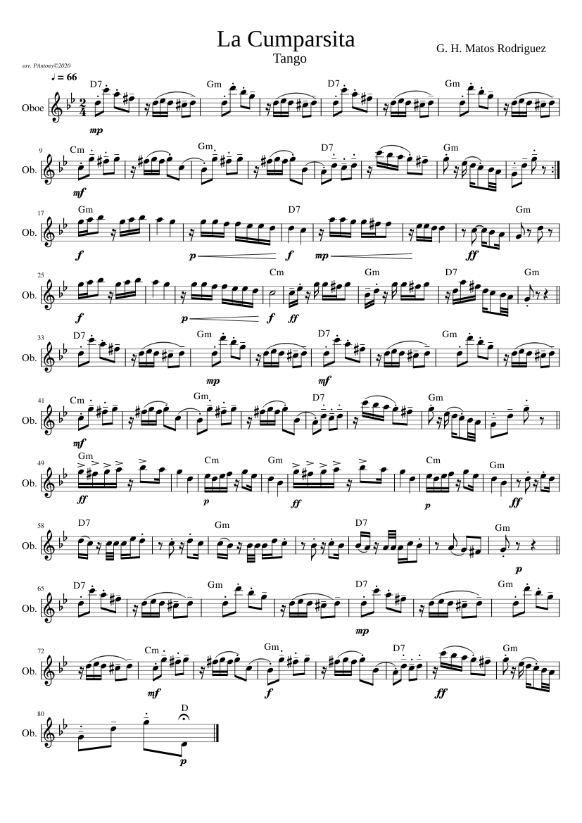 La Cumparsita Lead Sheet PA Sheet Music with Chords for Oboe (Solo