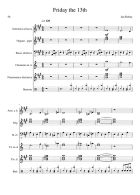 Friday the 13th Sheet music for Accordion, Organ, Bass guitar