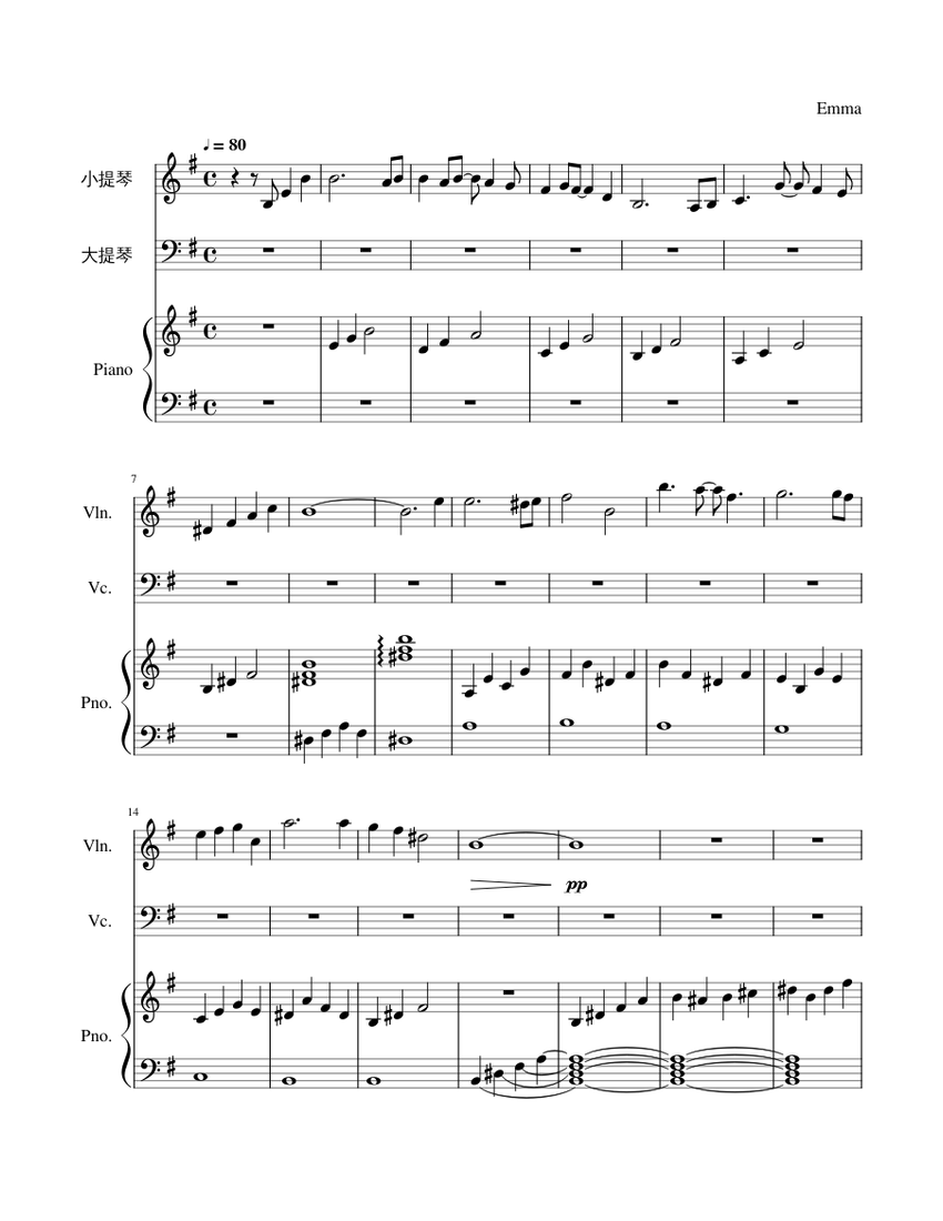 anime song Sheet music for Piano, Violin, Cello (Piano Trio ...