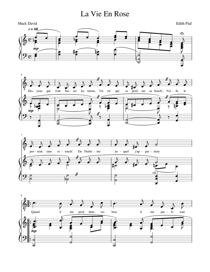 La Vie En Rose Sheet music for Piano, Vocals (Piano-Voice) | Musescore.com