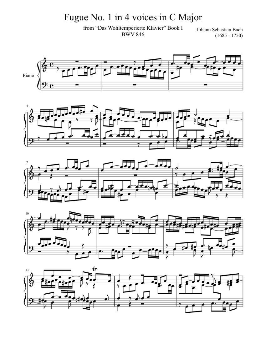 Fugue No. 1 BWV 846 in C Major Sheet music for Piano (Solo) | Musescore.com