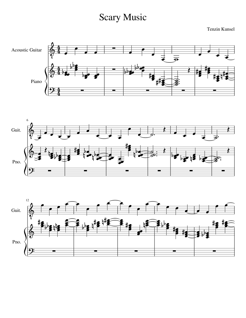Scary Music Sheet music for Piano, Guitar (Mixed Duet)