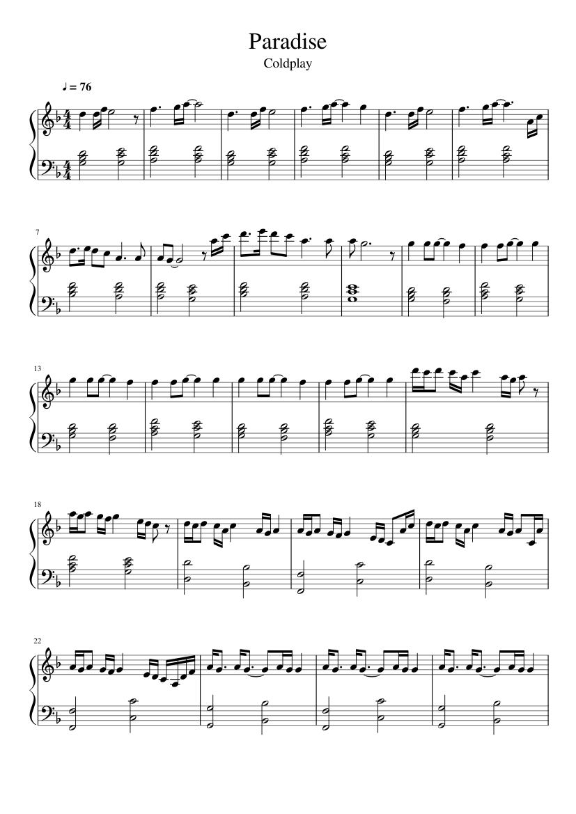 Paradise - Coldplay Sheet music for Piano (Solo) | Musescore.com