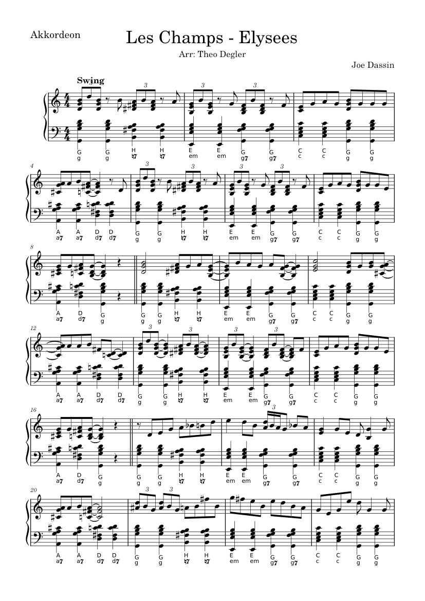 Les Champs Elysees Sheet Music for Piano (Solo) | MuseScore.com