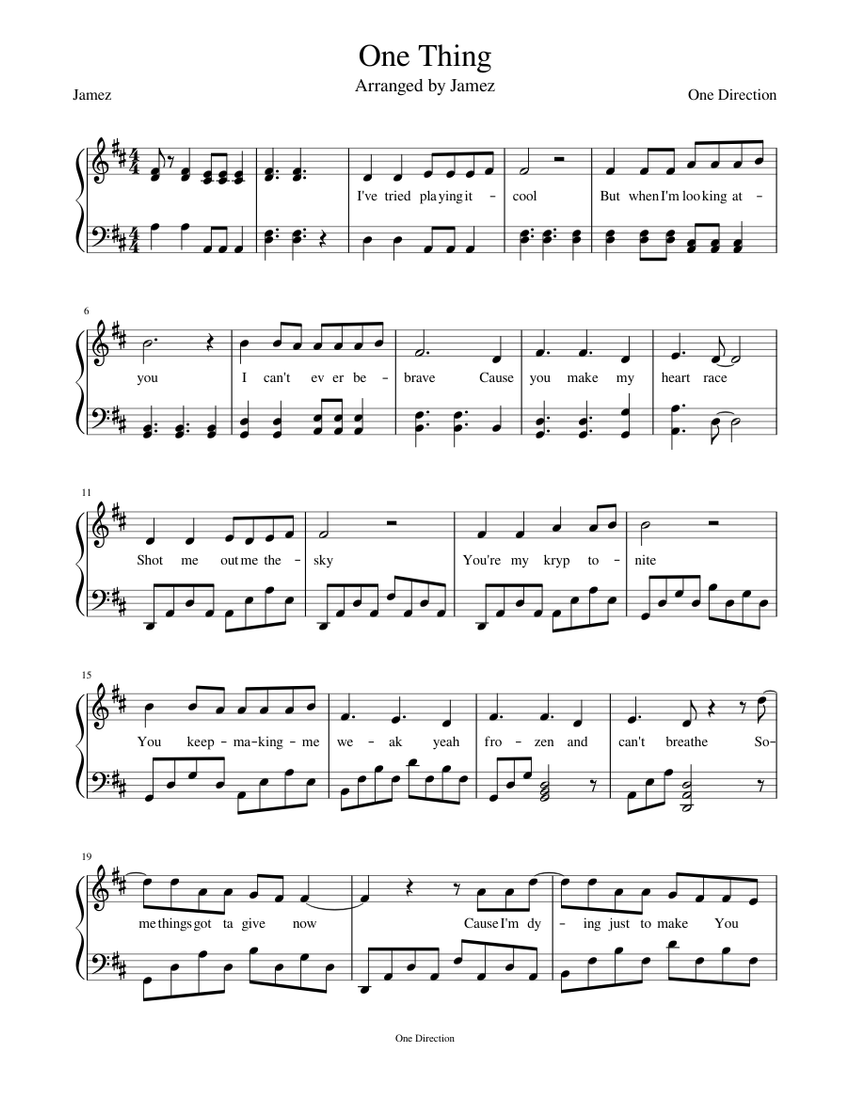 One Thing Sheet Music For Piano Solo Musescore Com