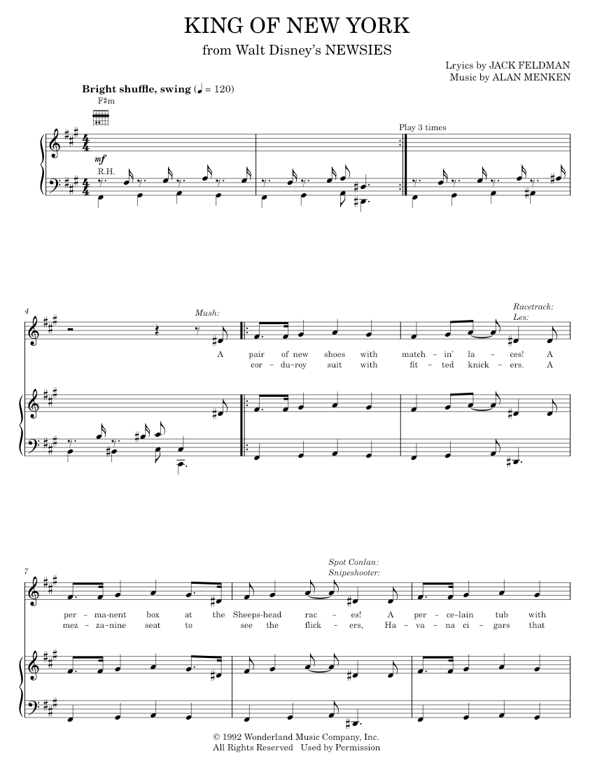 King Of New York Sheet music for Piano, Vocals by Jack Feldman, Newsies ...