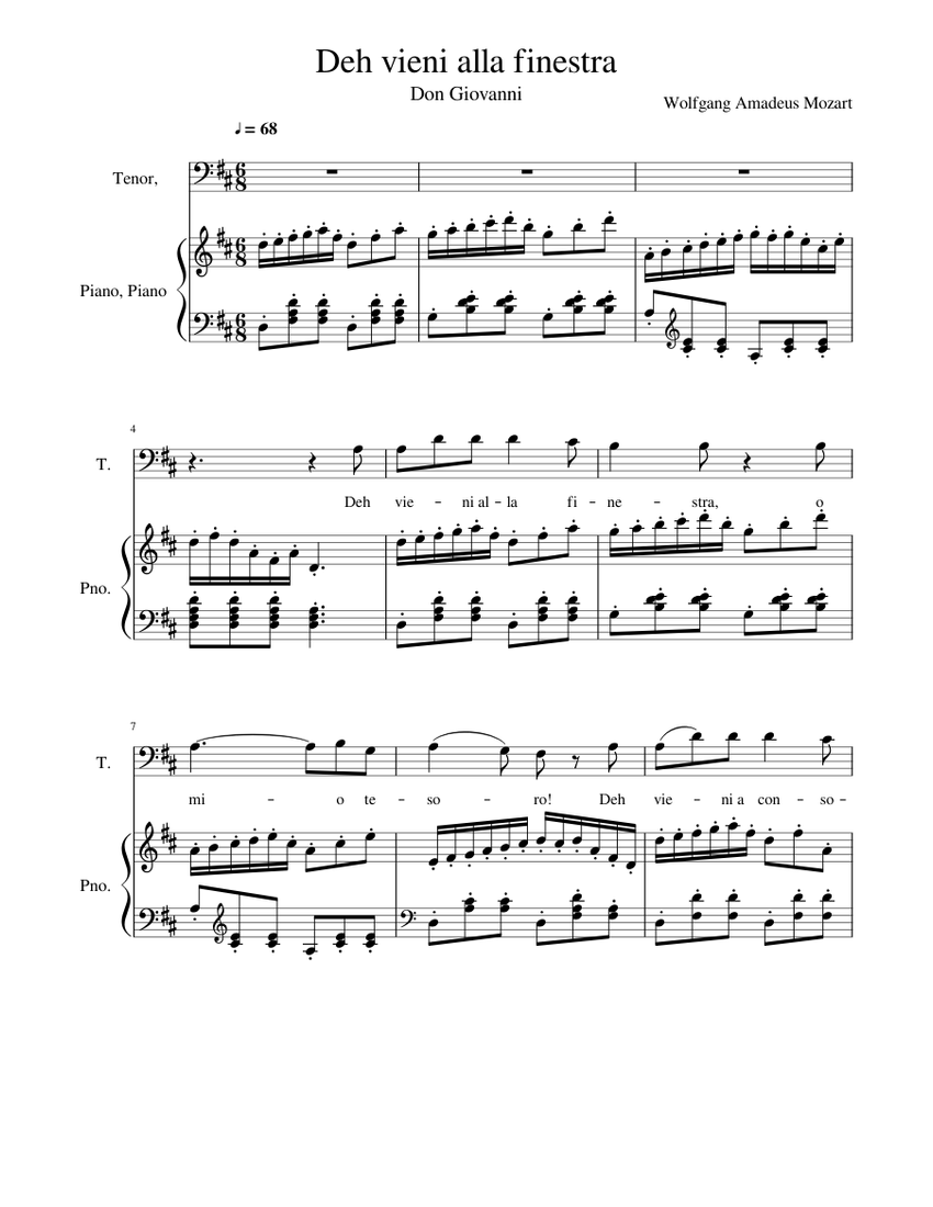Deh Vieni Alla Finestra Sheet music for Piano, Tenor (Solo) | Musescore.com