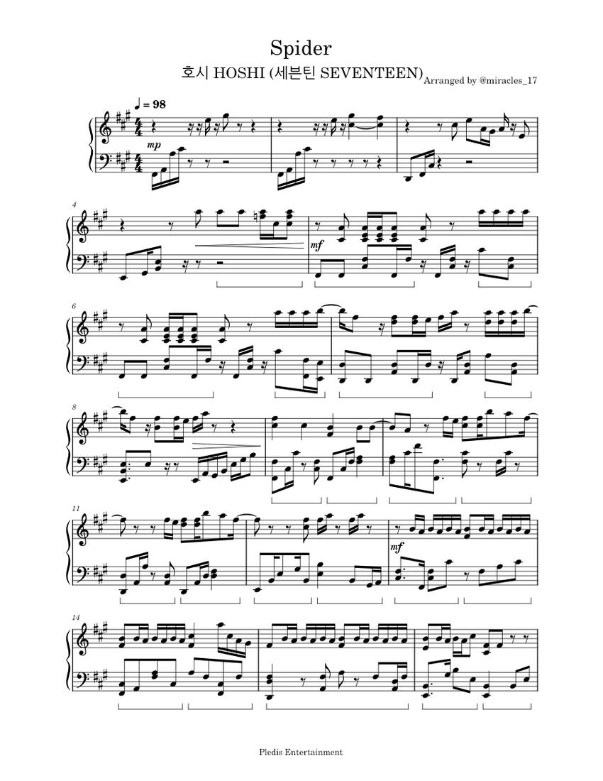 Spider – HOSHI (SEVENTEEN) Sheet music for Piano (Solo) | Musescore.com