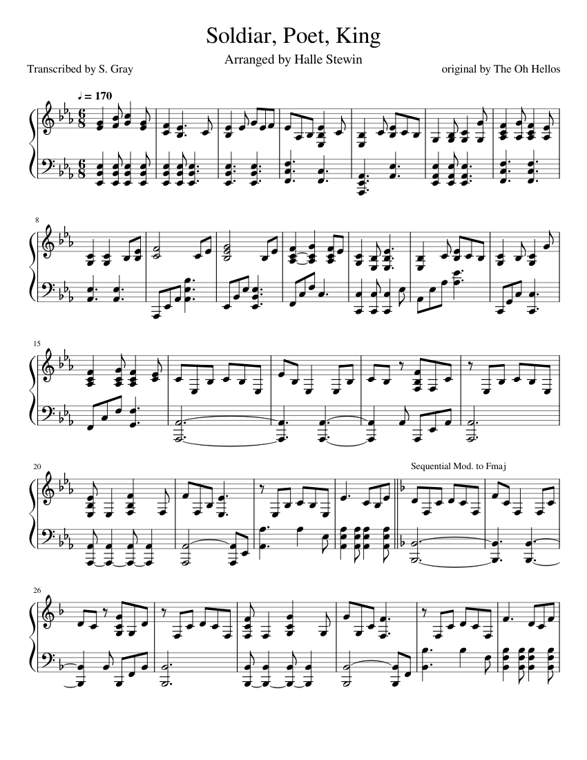 Soldiar, Poet, King Oh Hellos Modulation Arrangement Sheet music