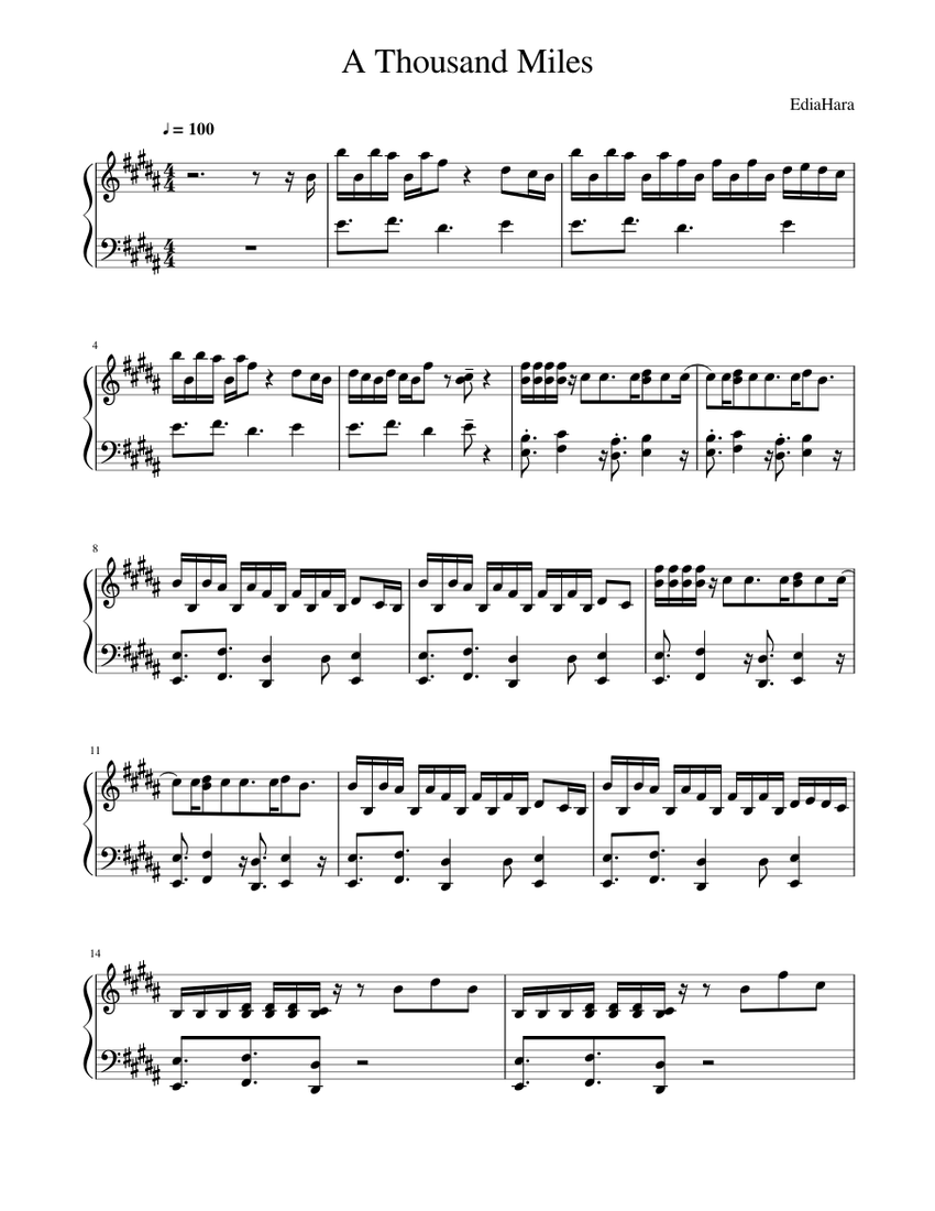 A Thousand Miles Sheet music for Piano (Solo) | Musescore.com