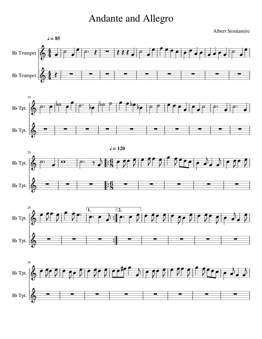 Andante and Allegro Sheet music for Trumpet in b-flat (Brass Duet ...