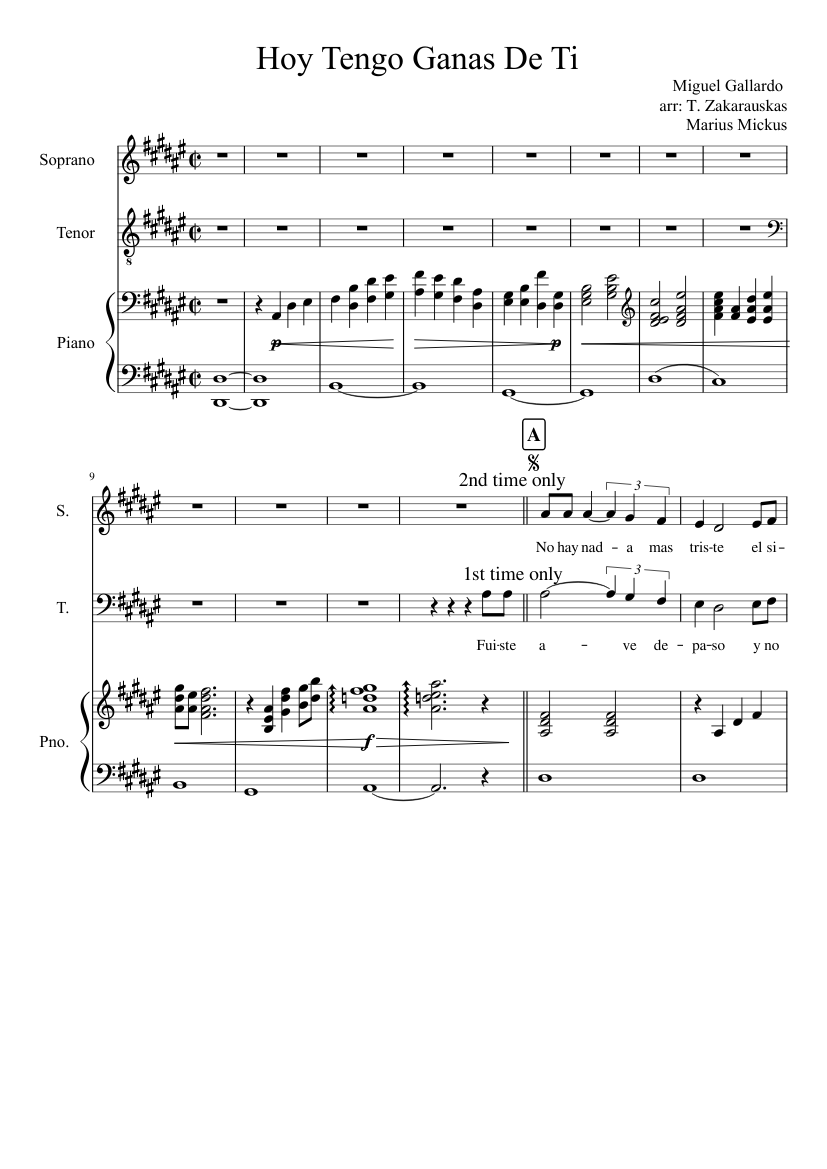 Hoy tengo ganas de ti Sheet music for Piano (Solo) | Musescore.com