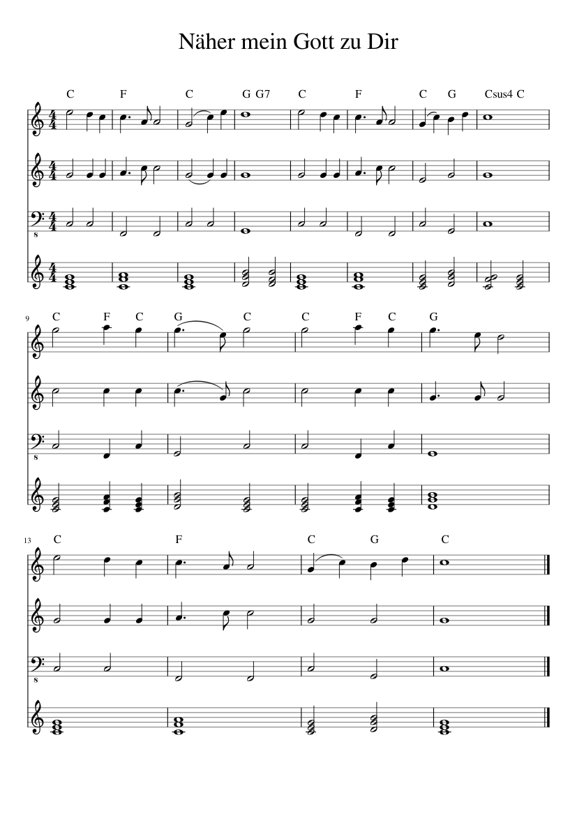 Näher mein Gott zu Dir Sheet music for Contrabass, Violin (Mixed Quartet) |  Musescore.com