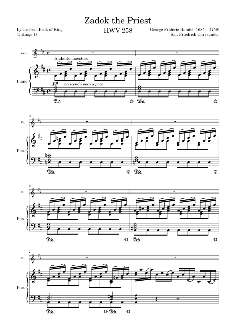 祭司ザドク, HWV 258 – ゲオルク・フリードリヒ・ヘンデル 楽譜 ピアノ