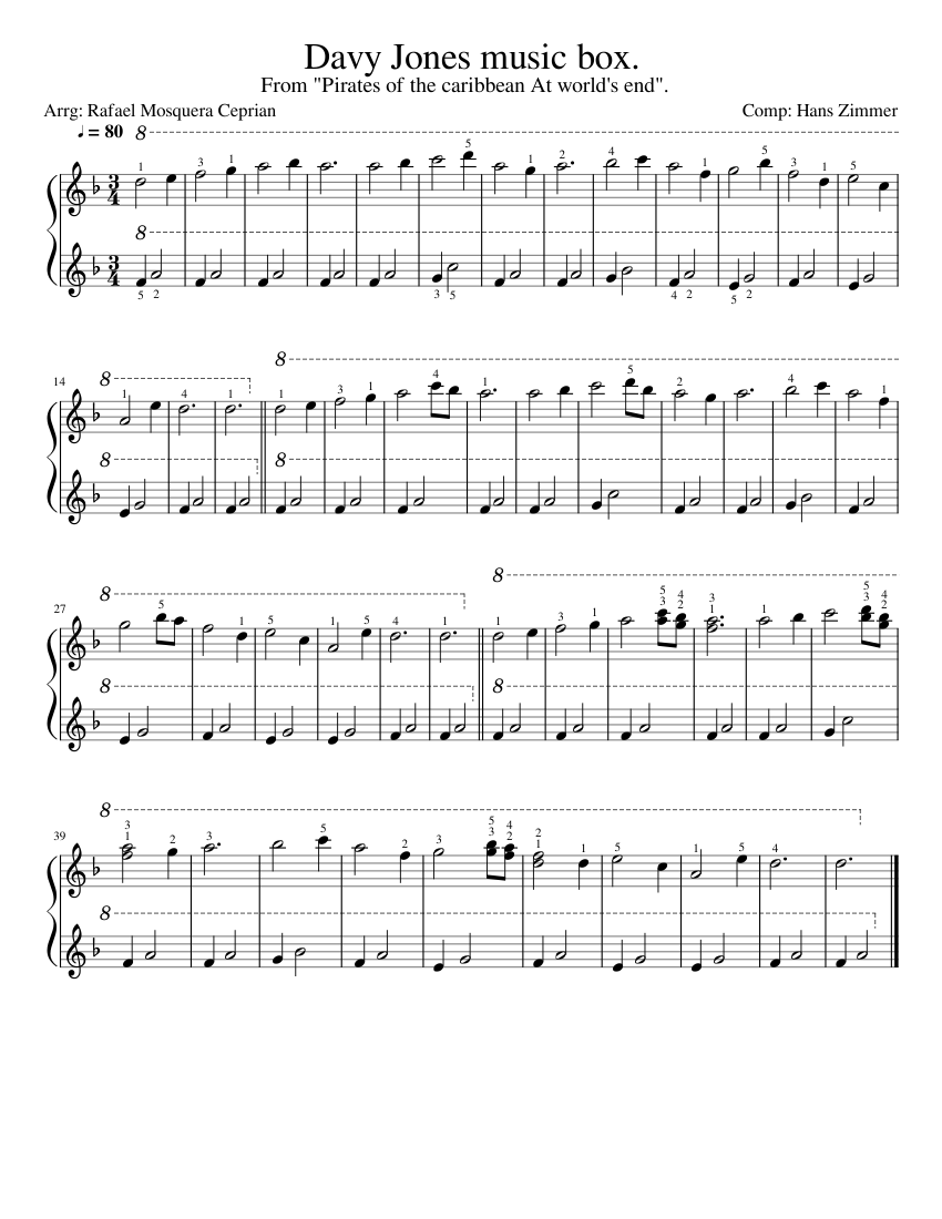 Davy Jones music box. Sheet music for Piano (Solo) | Musescore.com