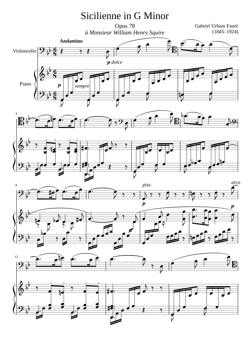Partition Faure Sicilienne Opus 78 Pour Flûte Et Piano