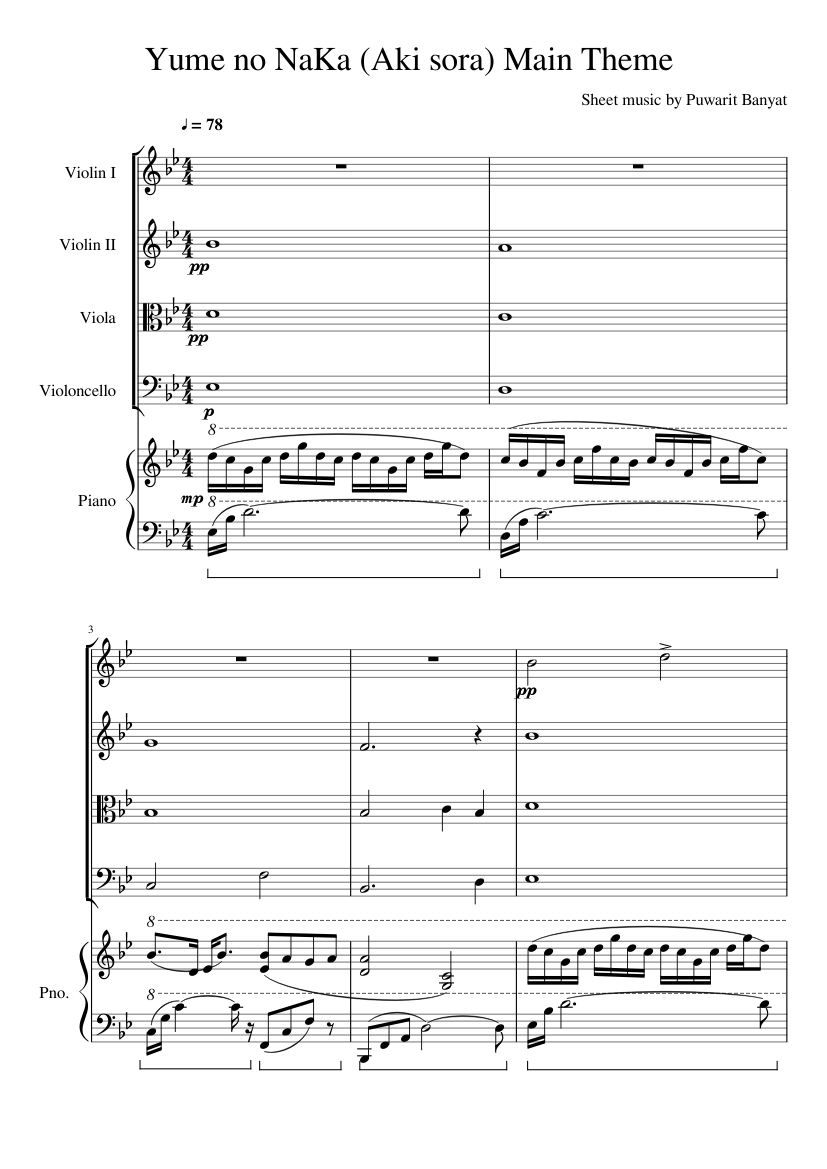 All Yume no NaKa Aki sora Main Theme Sheet music for Piano, Violin, Viola,  Cello (Piano Quintet) | Musescore.com