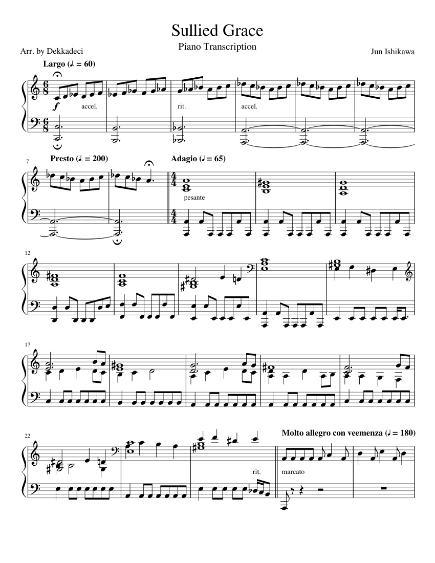 Sullied Grace (Piano Transcription) Sheet music for Piano (Solo) |  Musescore.com