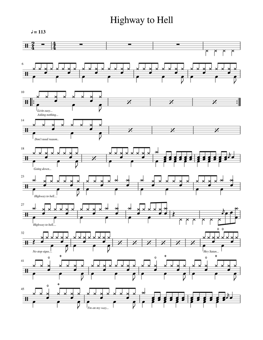 Highway to Hell (drum sheet) Sheet music for Drum group (Solo) |  Musescore.com