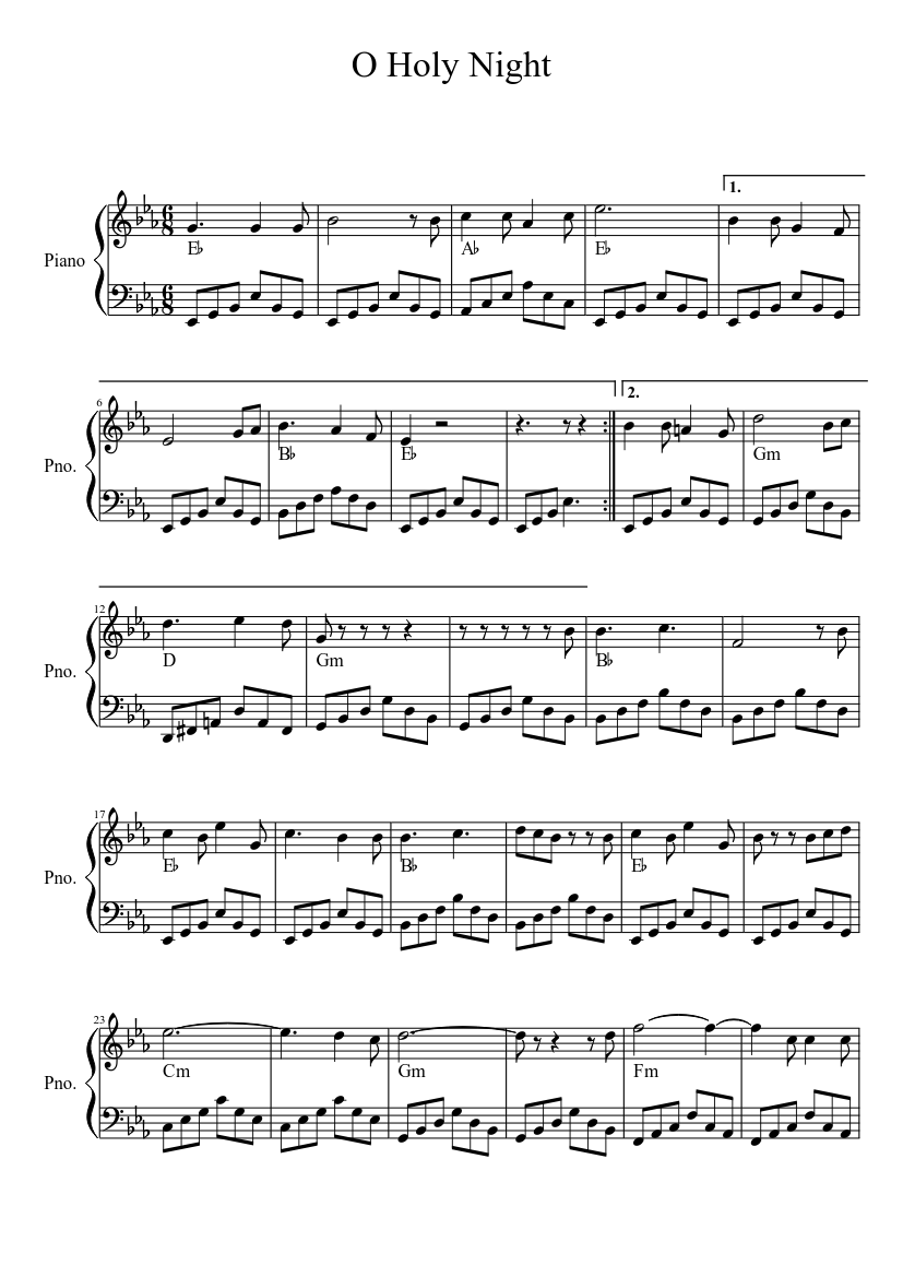 O Holy Night Sheet Music For Piano Solo Musescore Com