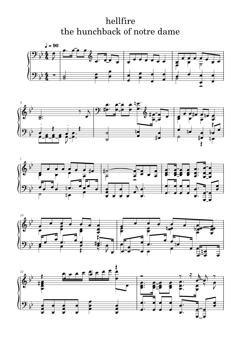 Hunchback of notre dame hellfire Sheet music for Piano (Solo