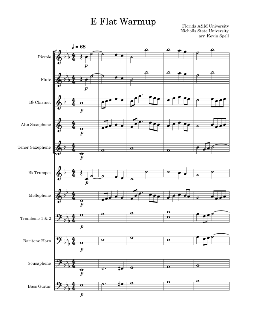 E Flat Warmup Sheet music for Trombone, Mellophone, Flute piccolo, Flute & more instruments (Pep