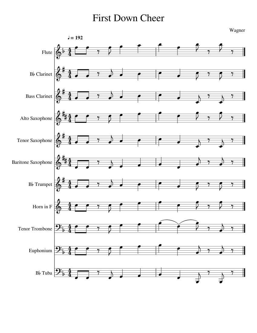 Cheer Instruments First Down Cheer Sheet music for Euphonium, Tuba, Trombone tenor, Flute ...