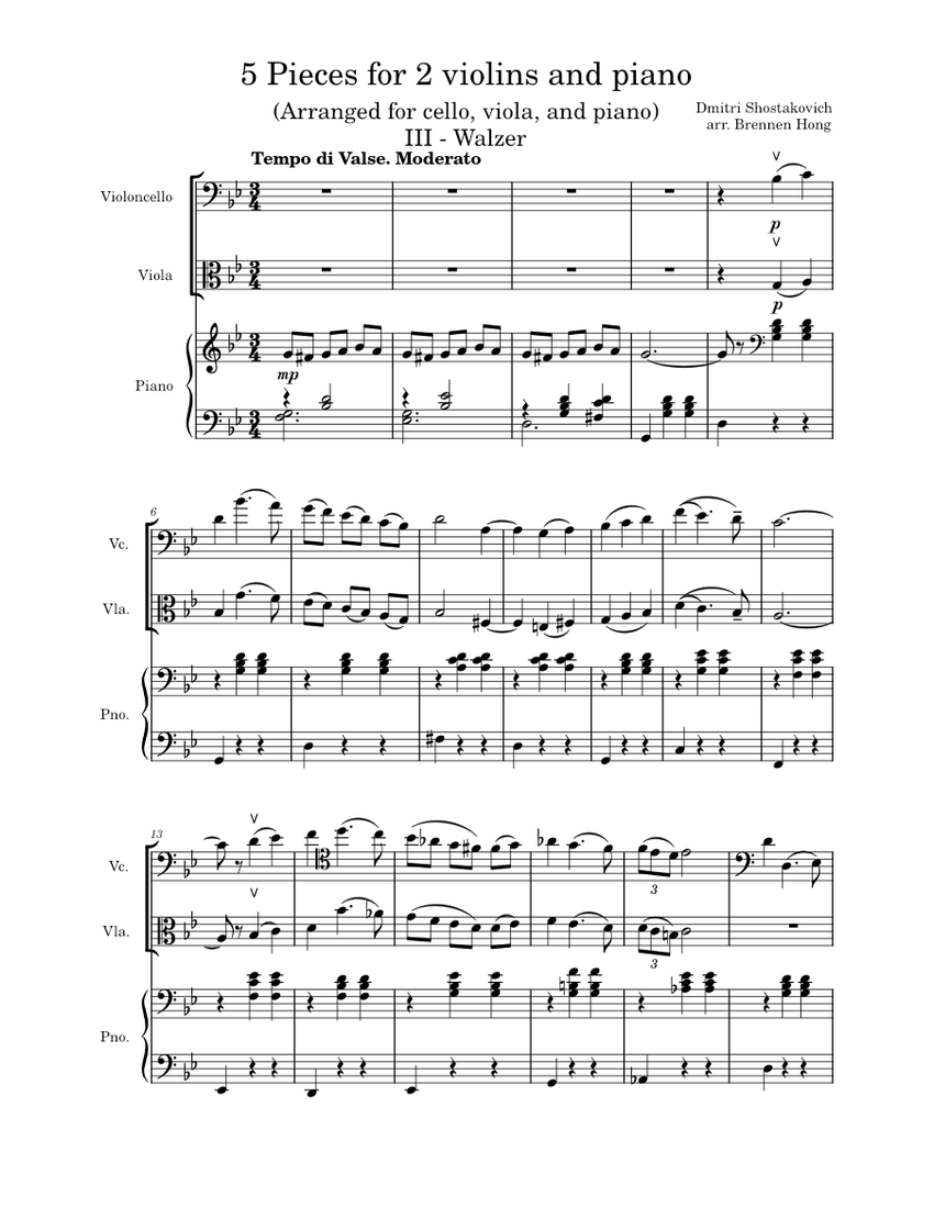 5 Pieces for 2 Violins and Piano – Dmitri Shostakovich 5 Pieces for 2  Violins and Piano, IV - Walzer by Dmitri Shostakovich Sheet music for Piano,  Viola, Cello (Mixed Trio) | Musescore.com