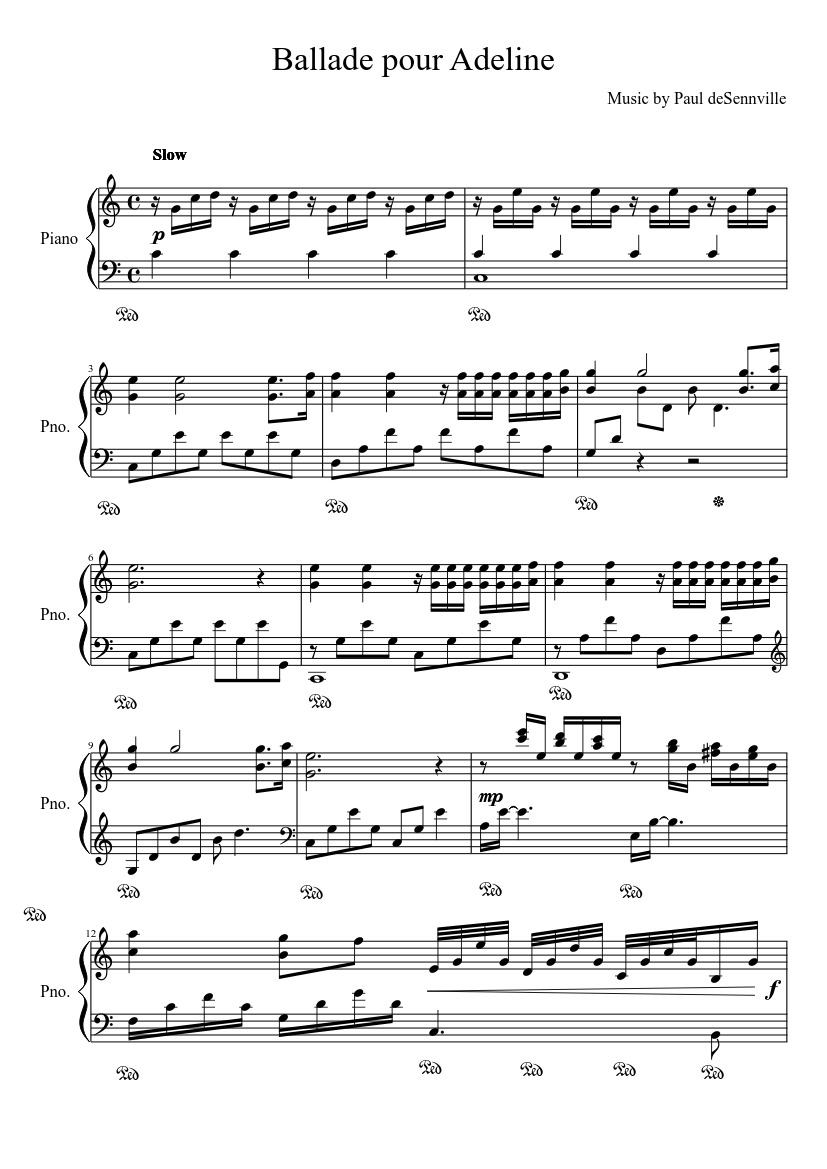 Ballade pour Adeline Sheet music for Piano (Solo) | Musescore.com
